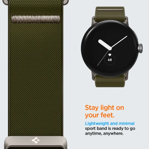 Google Pixel Watch 2026/4/3/2/1 41 mm Spigen Lite Fit nylonový remienok, khaki - 8