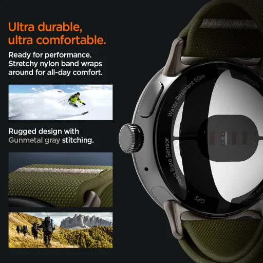 Google Pixel Watch 2026/4/3/2/1 41 mm Spigen Lite Fit nylonový remienok, khaki - 9
