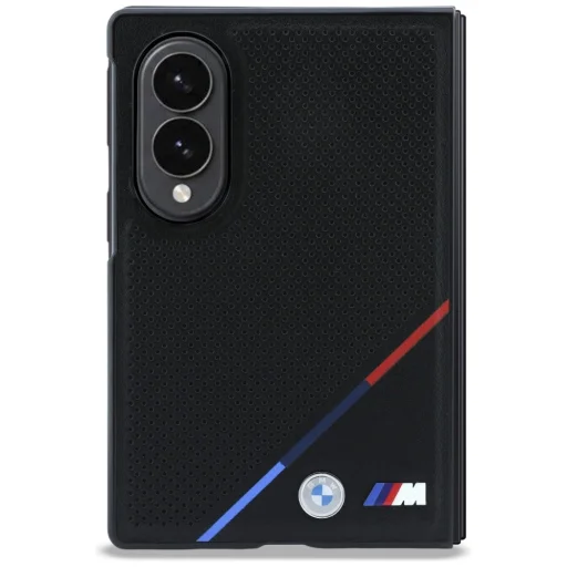 Samsung Galaxy Z Fold8 čierne BMW M puzdro z perforovanej kože s trikolórovými pruhmi a kovovým logom MagSafe - 2