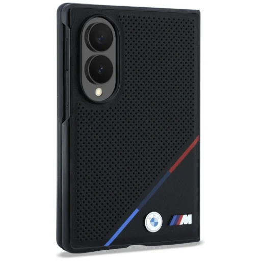 Samsung Galaxy Z Fold8 čierne BMW M puzdro z perforovanej kože s trikolórovými pruhmi a kovovým logom MagSafe - 3