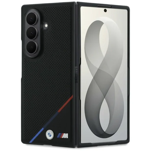 Samsung Galaxy Z Fold8 Ultra čierny BMW M Leather Perforated Tricolor Stripe Metal Logos MagSafe pevný kryt - 1