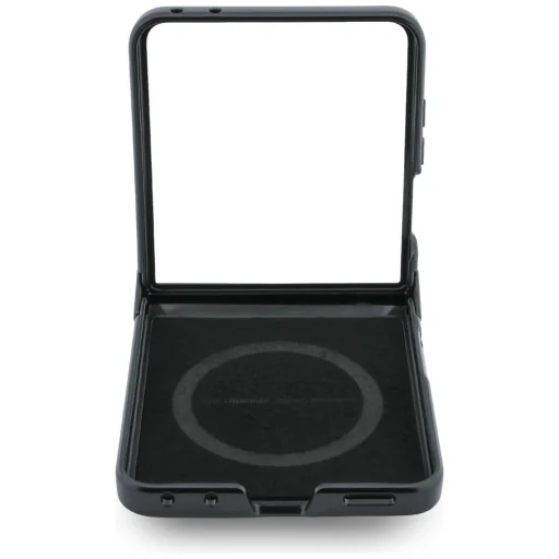 Samsung Galaxy Z Flip8 čierne BMW M perforované kožené puzdro s trojfarebným pruhom a kovovým logom MagSafe - 6