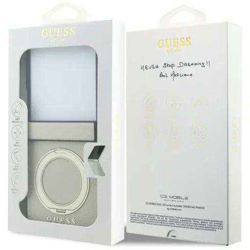 Samsung Galaxy Z Flip8 béžové puzdro Guess Magnetic Ring Stand Grained Classic Logo MagSafe - 7