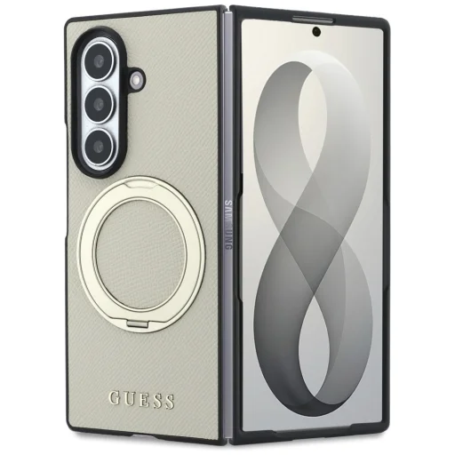  Samsung Galaxy Z Fold8 Ultra bézs Guess Magnetic Ring Stand Grained Classic Logo MagSafe tok - 2