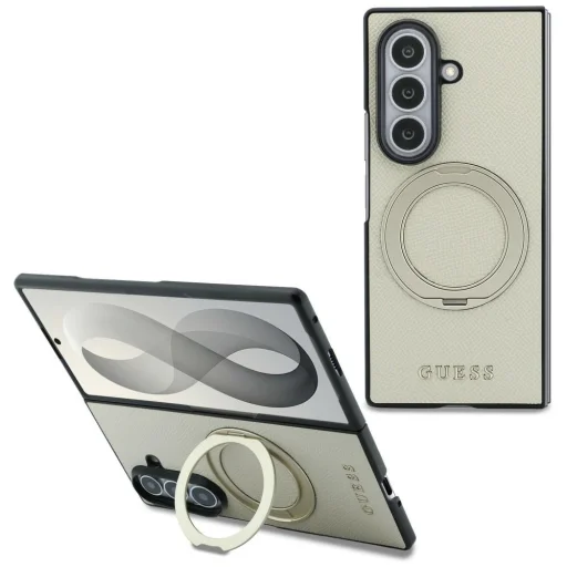 Samsung Galaxy Z Fold8 Ultra béžové puzdro Guess Magnetic Ring Stand Grained Classic Logo MagSafe - 1