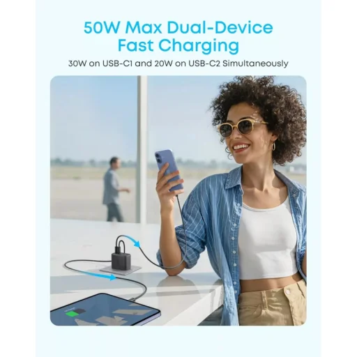 Anker Zolo 50W sieťová nabíjačka s 2 x USB-A a 2 x USB-C portmi, čierna A121EG11 - 4