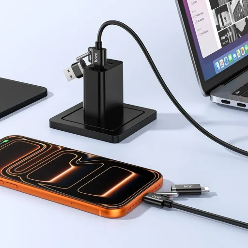 Hoco U155 4 v 1 USB-A/USB-C – USB-C/Lightning kábel 3 A 60 W 1,2 m čierny - 6