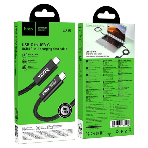 Hoco US15 USB-C – USB-C kábel 1 m, čierny - 8