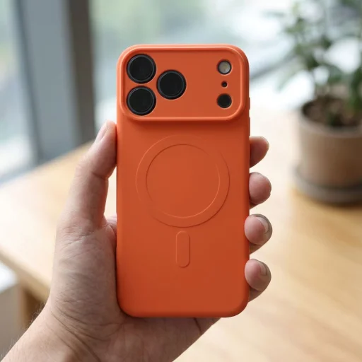 Silikónový kryt Mag Cover pre iPhone 17 Pro Max / 18 Pro Max, kompatibilný s MagSafe, s ochranou fotoaparátu, oranžový - 3