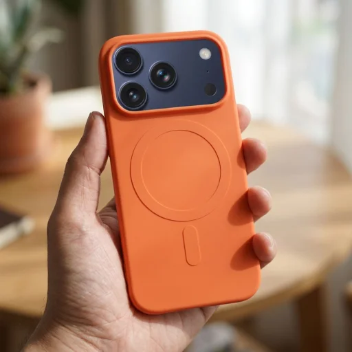 Silicone Mag Cover puzdro pre iPhone 17 Pro / 18 Pro, kompatibilné s MagSafe (veľký otvor), oranžové - 3