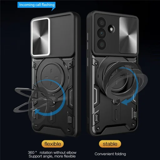 Puzdro na Samsung Galaxy A17 4G / A17 5G / A18 / A26 so stojanom a posuvným krytom fotoaparátu – čierne - 3