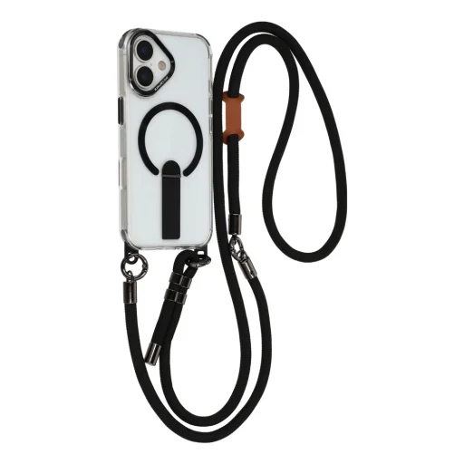 Puzdro na iPhone 17 s vyklápacím stojanom, 30 cm krátkym a 120 cm dlhým popruhom, kompatibilné s MagSafe, čierne - 1