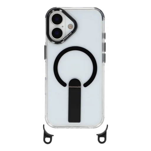 Puzdro na iPhone 17 s vyklápacím stojanom, 30 cm krátkym a 120 cm dlhým popruhom, kompatibilné s MagSafe, čierne - 3