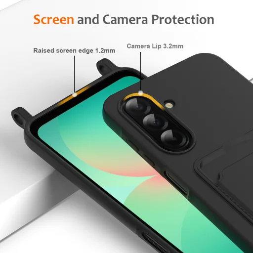 Samsung Galaxy A57 5G TPU tok kártyatartóval és állítható keresztpánttal – fekete - 5