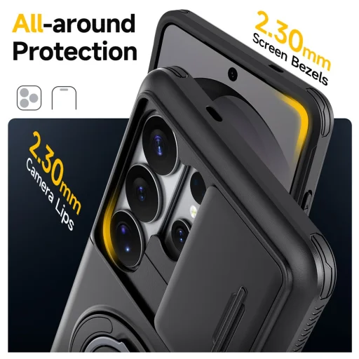 Samsung Galaxy S26 Ultra magnetické puzdro s 360° otočným kovovým krúžkom a krytom fotoaparátu, čierne - 4