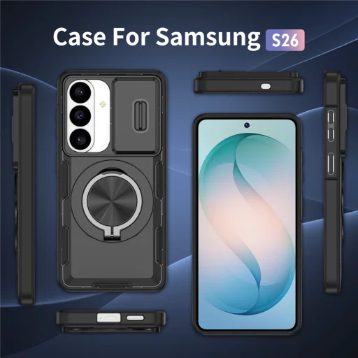 Samsung Galaxy S26 tok csúszó kamerafedéllel és forgatható állvánnyal, MagSafe-kompatibilis – fekete - 8