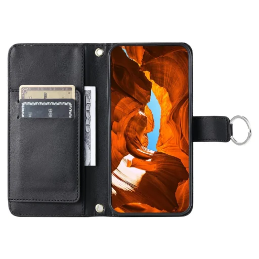 Samsung Galaxy A37 5G fekete műbőr pénztárcatok kitámasztóval és vállpánttal - 2