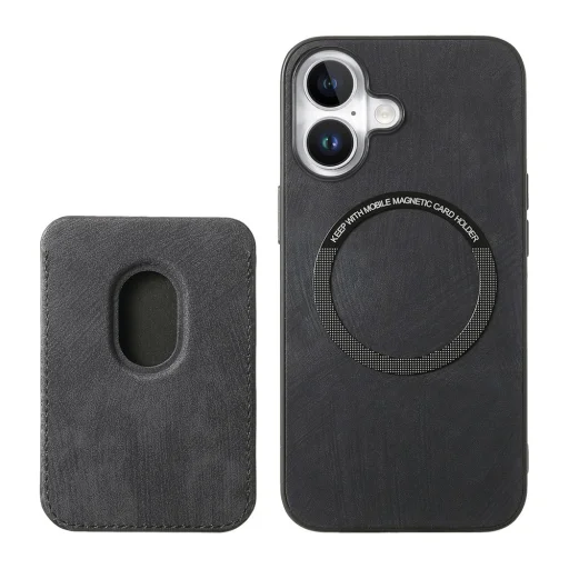 Magnetický obal z umelej kože na iPhone 17 s odnímateľným držiakom na karty kompatibilným s MagSafe, čierny - 3