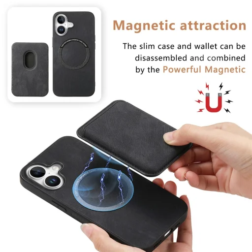 Magnetický obal z umelej kože na iPhone 17 s odnímateľným držiakom na karty kompatibilným s MagSafe, čierny - 8