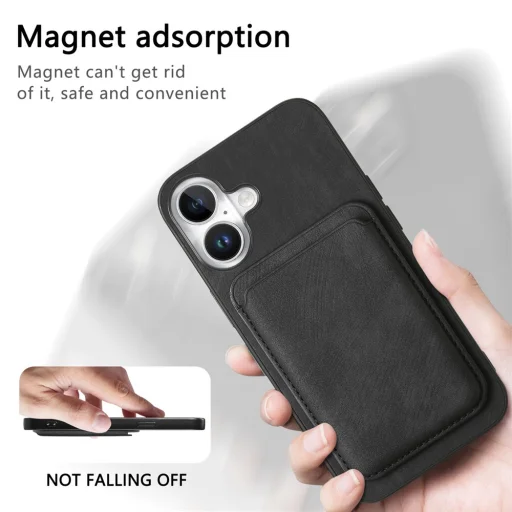 Magnetický obal z umelej kože na iPhone 17 s odnímateľným držiakom na karty kompatibilným s MagSafe, čierny - 10
