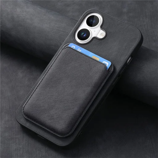 Magnetický obal z umelej kože na iPhone 17 s odnímateľným držiakom na karty kompatibilným s MagSafe, čierny - 16