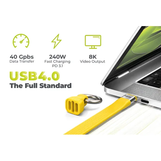 Mobile Origin CB17 žltý USB-C kľúčenkový kábel 240 W, 40 Gbps, 8K - 7