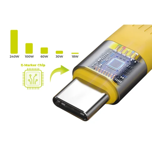 Mobile Origin CB17 žltý USB-C kľúčenkový kábel 240 W, 40 Gbps, 8K - 8