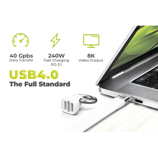 Mobile Origin CB17 USB-C kľúčenkový kábel 240 W 40 Gbps 8K biely - 7