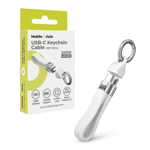 Mobile Origin CB17 USB-C kľúčenkový kábel 240 W 40 Gbps 8K biely - 1