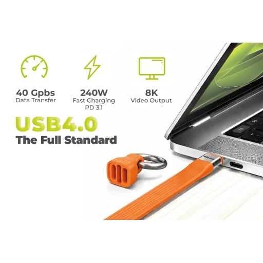 Mobile Origin 240 W 40 Gbps 8K USB-C kľúčenkový kábel CB17 oranžový - 7