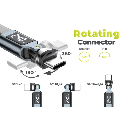 Mobile Origin CB15 240W USB-C adaptér otočný o 540° s displejom, sivý - 10
