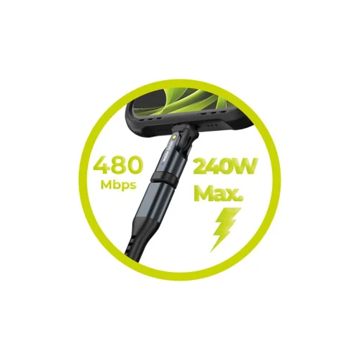 Mobile Origin CB5 otočný USB-C adaptér kábel, 240 W, čierny - 10