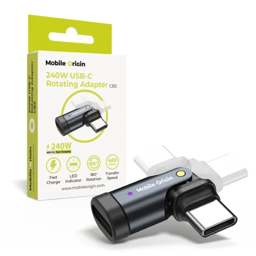 Mobile Origin CB5 otočný USB-C adaptér kábel, 240 W, čierny - 1