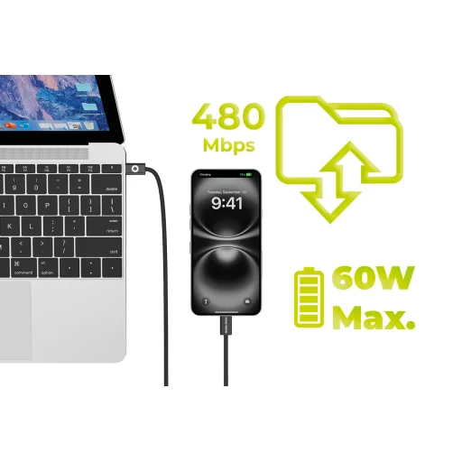 Mobile Origin CB11 ultratenký kábel USB-C – USB-C, 60 W, 1 m, čierny - 8