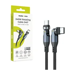 Mobile Origin CB12 240 W-os 540°-ban forgatható USB-C–USB-C kábel, 1 m, fekete