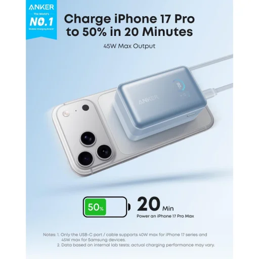 Anker Nano externá batéria 10000 mAh 45 W QC + PD, modrá - 2