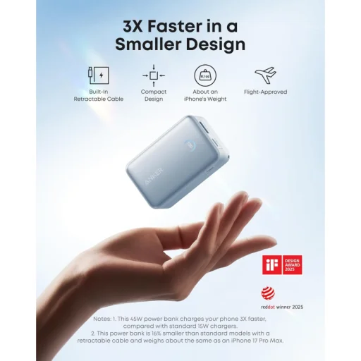 Anker Nano externá batéria 10000 mAh 45 W QC + PD, modrá - 4