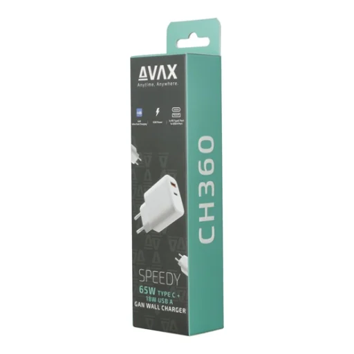 CHG AVAX CH360 SPEEDY 65W GaN sieťová nabíjačka USB A (QC)+Type C (PD3.0), biela - 7