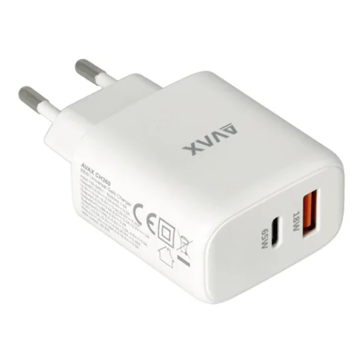 CHG AVAX CH360 SPEEDY 65W GaN sieťová nabíjačka USB A (QC)+Type C (PD3.0), biela - 1