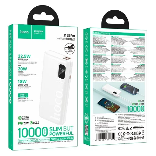 Hoco J158 Pro 10000 mAh 22,5 W QC PD 2 A externá batéria, biela - 5