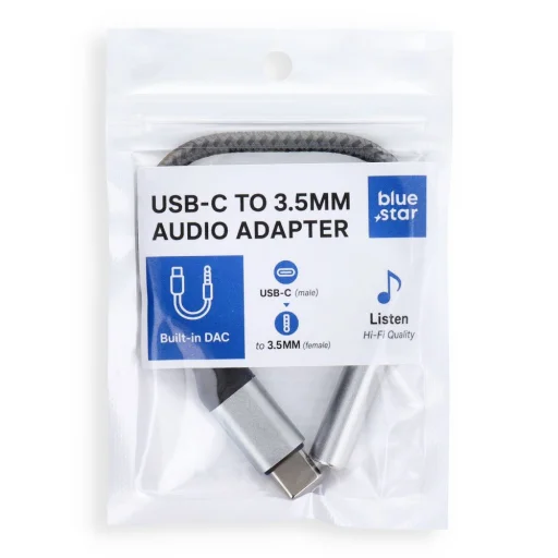 Blue Star adaptér AUX Typ C (samec) na Jack 3,5 mm (samica) - sivý - 1