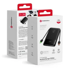 FORCELL F-ENERGY F10K6 10000 mAh powerbank so zabudovanými káblami USB-C a Lightning, čierna
