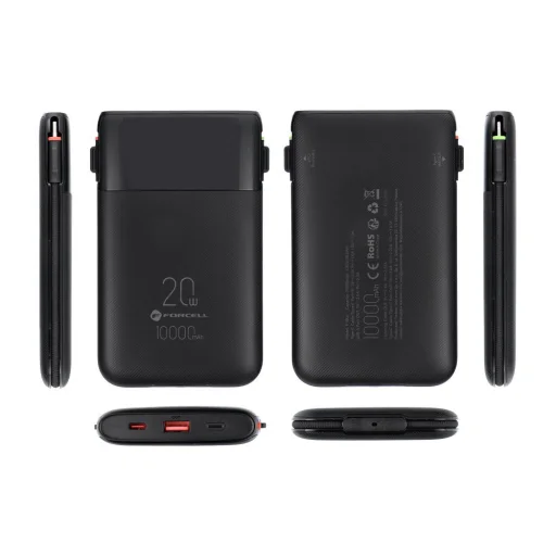 FORCELL F-ENERGY F10K6 10000 mAh powerbank so zabudovanými káblami USB-C a Lightning, čierna - 4