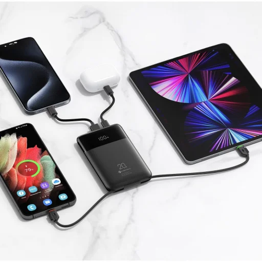 FORCELL F-ENERGY F10K6 10000 mAh powerbank so zabudovanými káblami USB-C a Lightning, čierna - 7