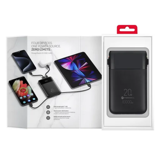 FORCELL F-ENERGY F10K6 10000 mAh powerbank so zabudovanými káblami USB-C a Lightning, čierna - 11