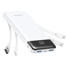 Powerbank Charmast W1148 5V 3A 10000 mAh so vstavanými káblami USB A / USB C / Lightning / Micro USB biela