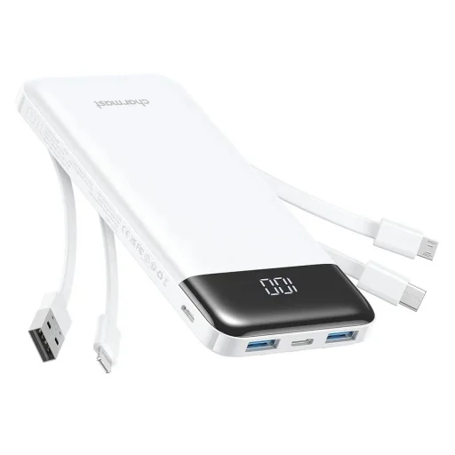 Powerbank Charmast W1148 5V 3A 10000 mAh so vstavanými káblami USB A / USB C / Lightning / Micro USB biela - 1