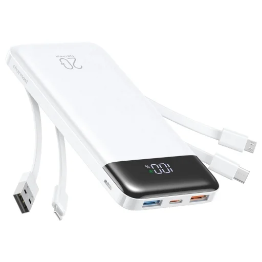 Powerbanka Charmast W2065 PD3.0 3A 22,5W 20000 mAh so zabudovanými káblami USB A / USB C / Lightning / Micro USB biela - 1
