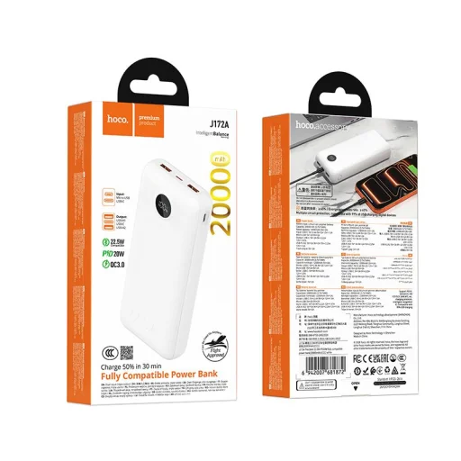 Hoco J172A 20000 mAh powerbanka 22,5 W + PD 20 W s LED displejom, biela - 7