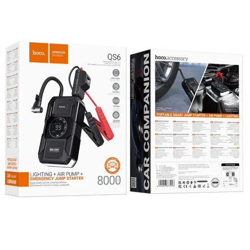 Hoco QS6 8000 mAh externá batéria s funkciou štartovacieho zdroja a kompresorom, čierna - 9